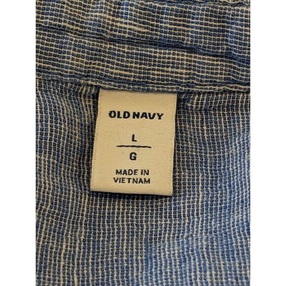 Old Navy Womens Button Up Tie Front Shirt Size L Blue Linen Cotton Flamingos - Picture 7 of 9